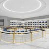 Luxury jewelry shop interior design with gold display cabinets
