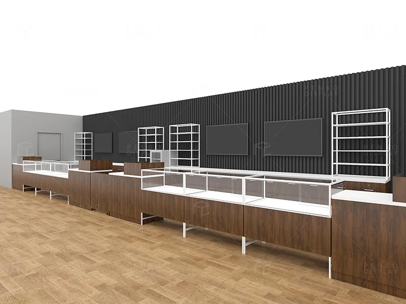 custom dispensary display counters with lockable glass showcases