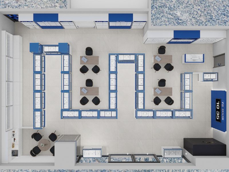 Jewelry showcase layout designed for retail presentation