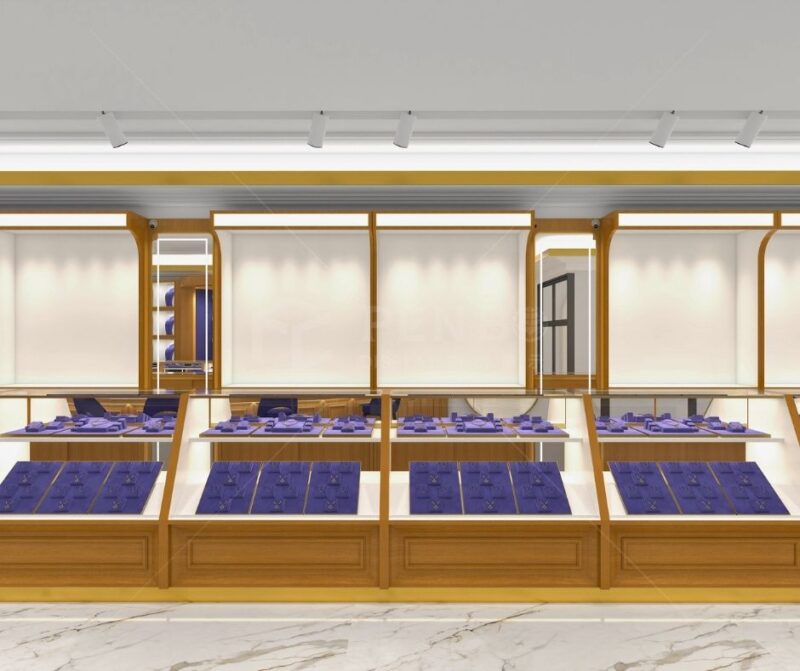 Luxury jewelry store interior design with custom display cabinets in the USA