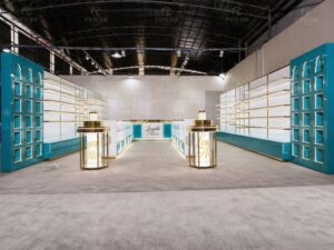 Custom fragrance store build-out with glass display cabinets