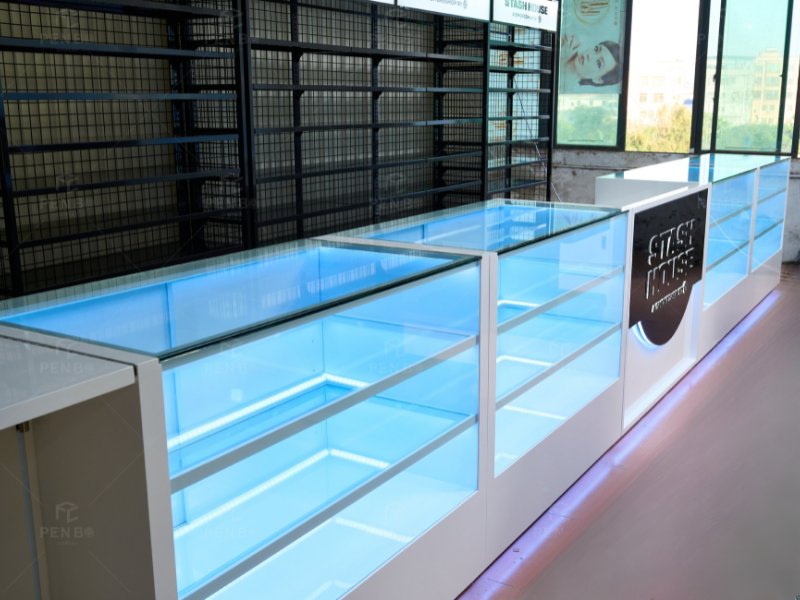 Glass display cabinets for smoke shop and vape store products