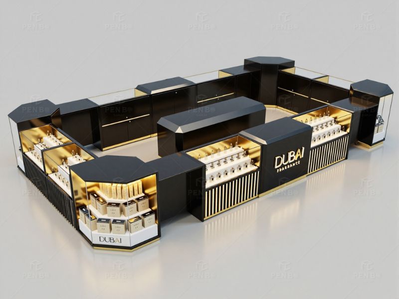 Black and gold fragrance kiosk design