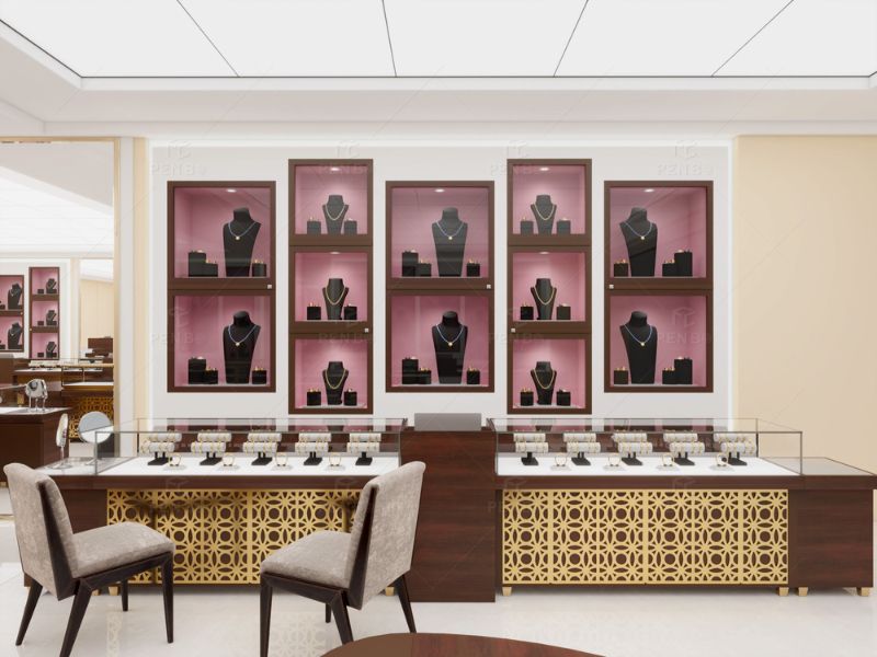 luxury jewelry store interior design with custom display cabinets