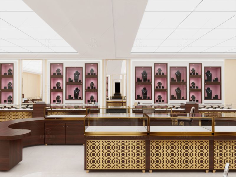 luxury jewelry store interior design with custom display cabinets