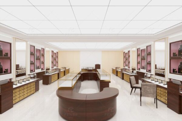 Luxury jewelry store interior design with custom display cabinets