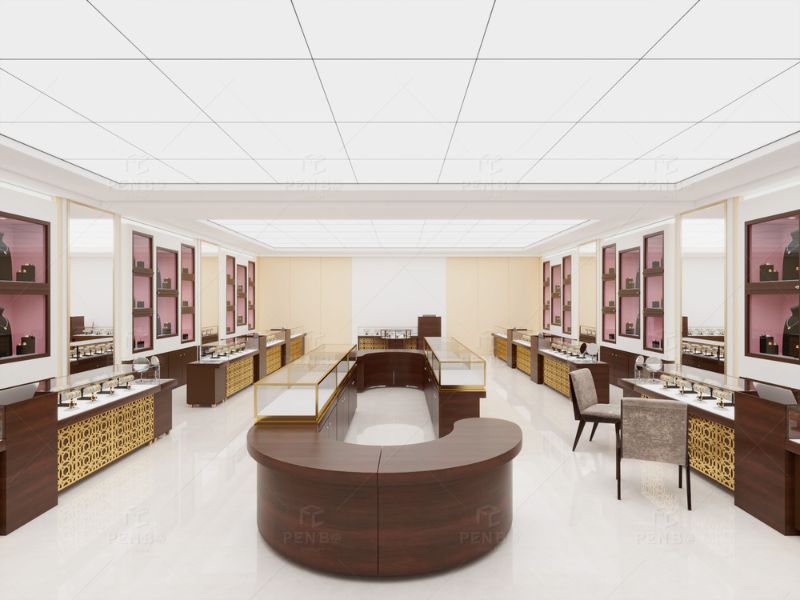 luxury jewelry store interior design with custom display cabinets