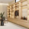 Luxury handbag store interior design with custom display cabinets