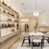 Luxury handbag store interior design with custom display cabinets