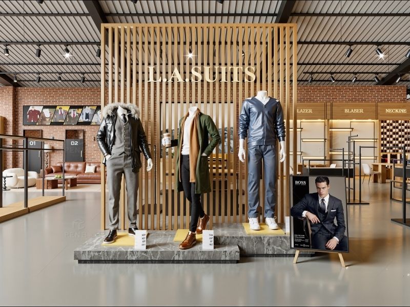 custom suit shop display fixtures USA