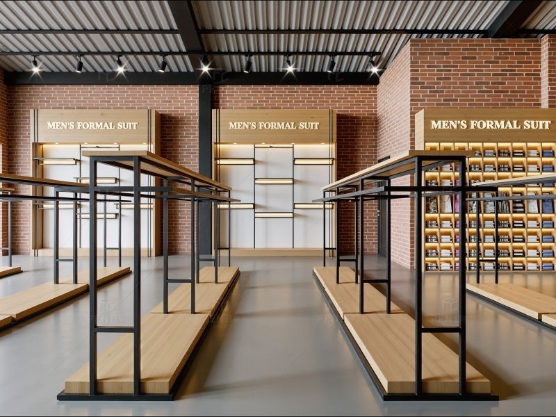 custom suit shop display fixtures USA