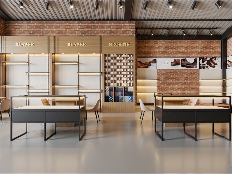 industrial style clothing store interior