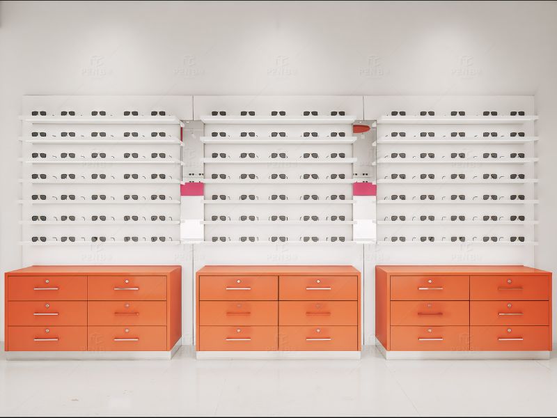 Wall-mounted optical display system for eyewear and eye care products