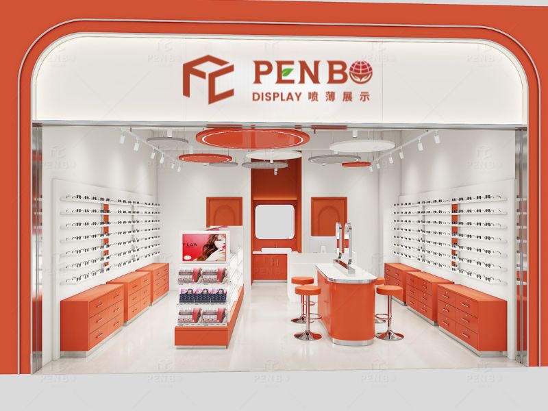 Modern optical and eye care store interior design with custom display fixtures