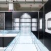 black white jewelry shop showcases interior
