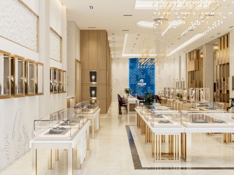 luxury jewelry store design with showcases