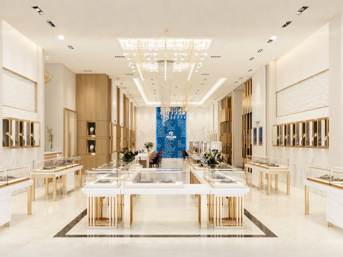 luxury jewelry store design with showcases