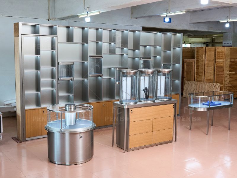 modern metal jewelry display cabinets