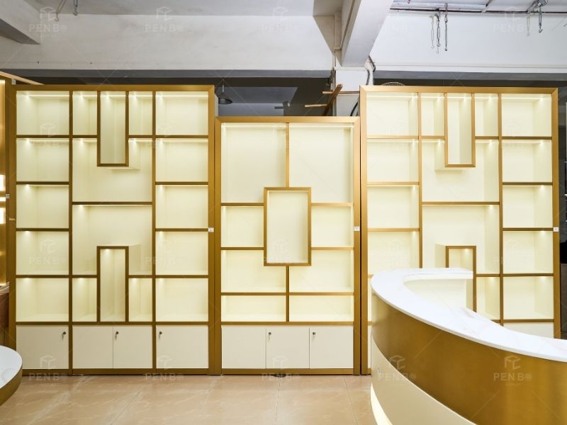 custom salon display cabinets for luxury beauty salon