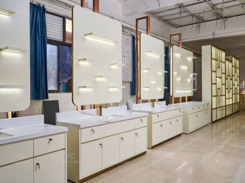custom salon display cabinets for luxury beauty salon