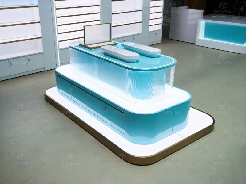 custom skincare display cabinets for beauty retail store
