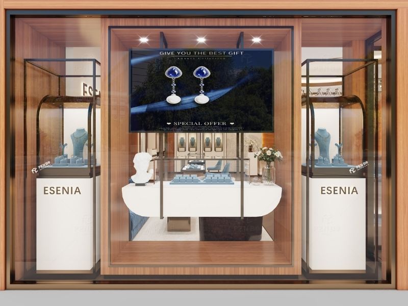 elegant luxury jewelry boutique with custom display cabinets