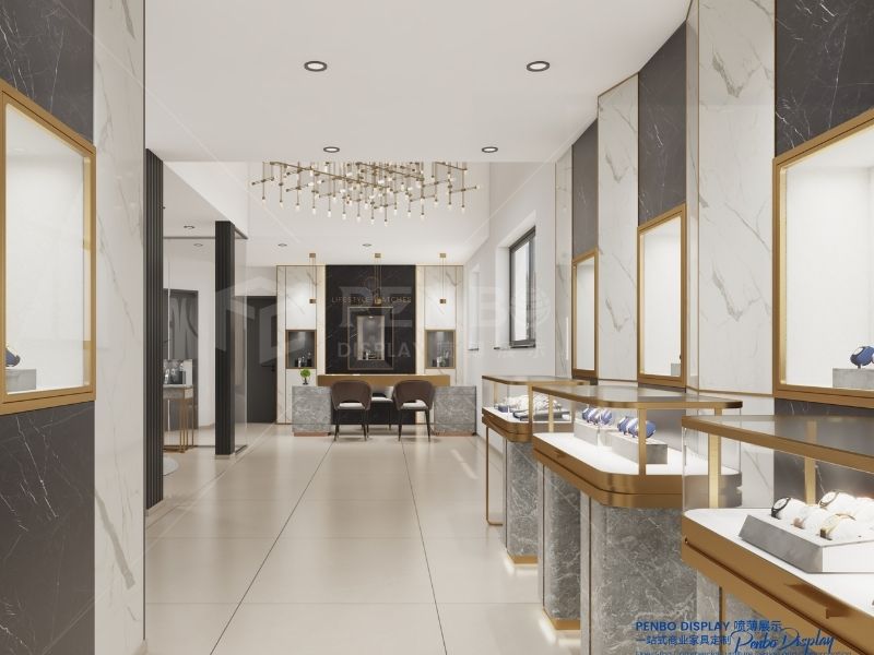 luxury watch store interior design with custom watch showcases