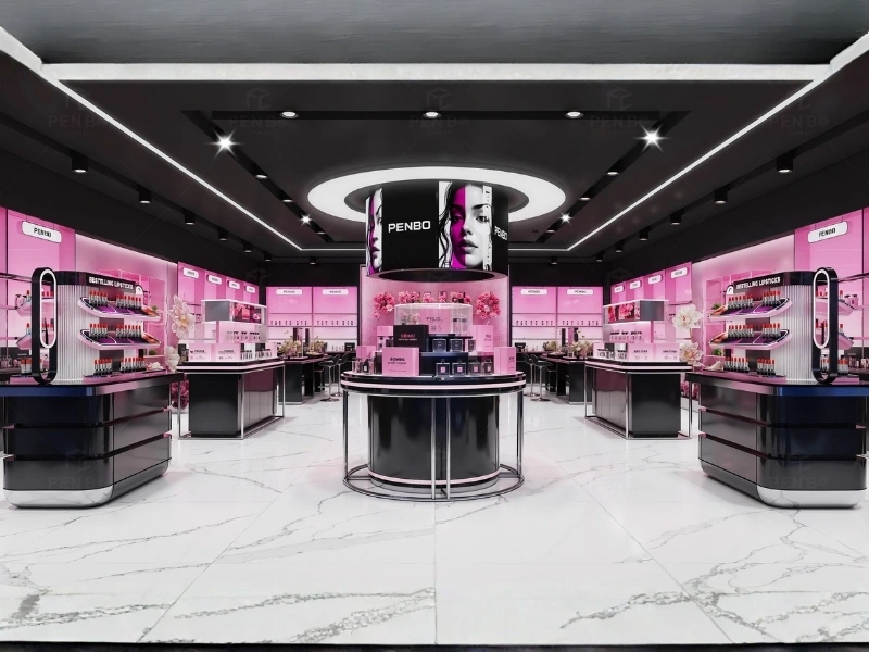 Custom beauty store interior design and cosmetic display fixtures