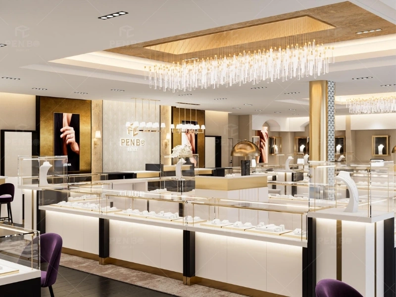 Custom jewelry showcases for luxury jewelry retail store