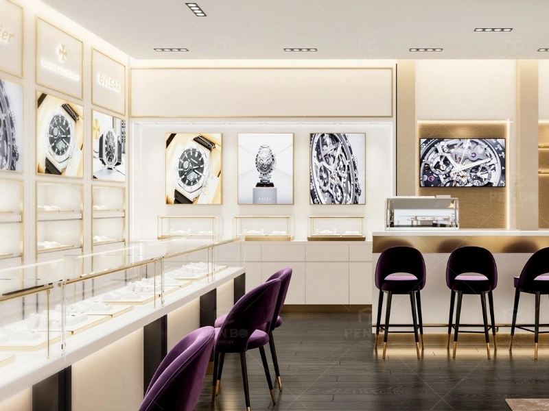 Modern watch store interior design and custom display cabinets