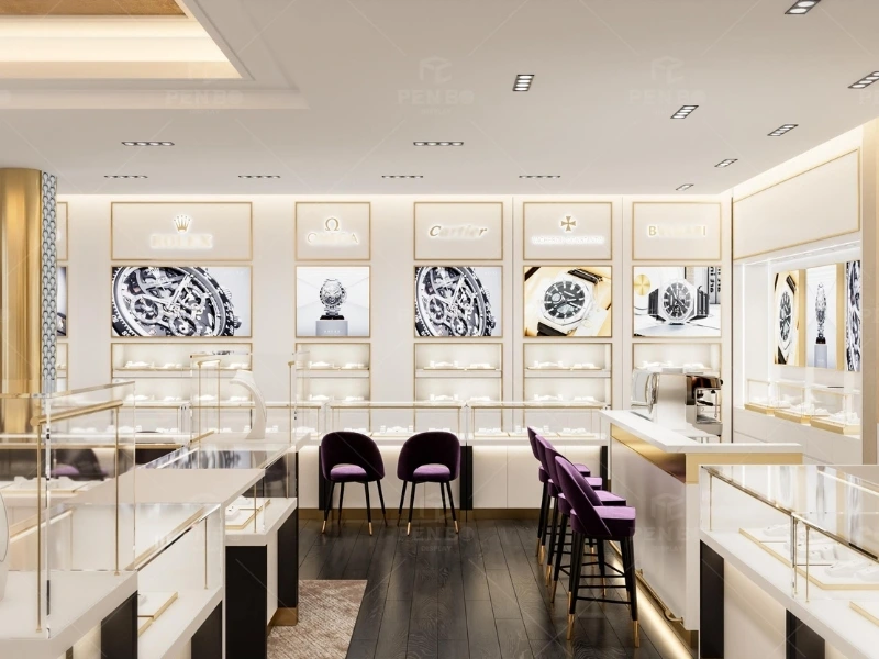 Modern watch store interior design and custom display cabinets