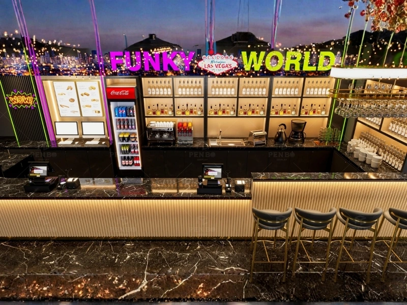 Custom bar and café fixtures with bespoke beverage counter design