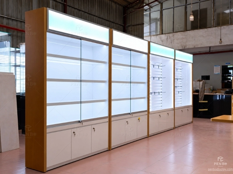 Complete mobile phone store wall display cabinet system with LED lighting