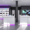 Mobile phone display tables with secure stands and integrated LED lighting
