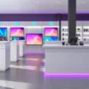 Custom checkout counter and electronics display fixtures for a mobile phone store