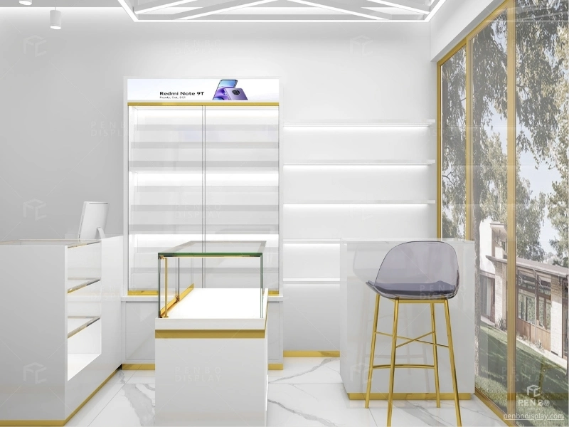 Custom phone accessories display shelves for a compact retail store