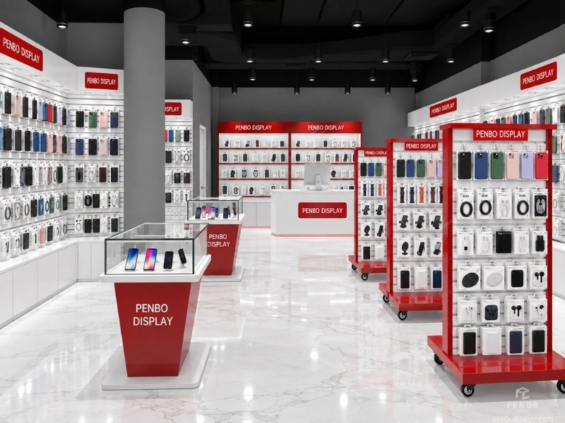 Complete mobile phone shop interior design and retail fixture layout