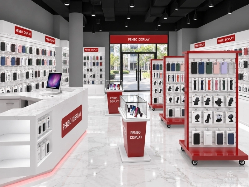 Custom mobile phone store checkout counter and accessory display fixtures
